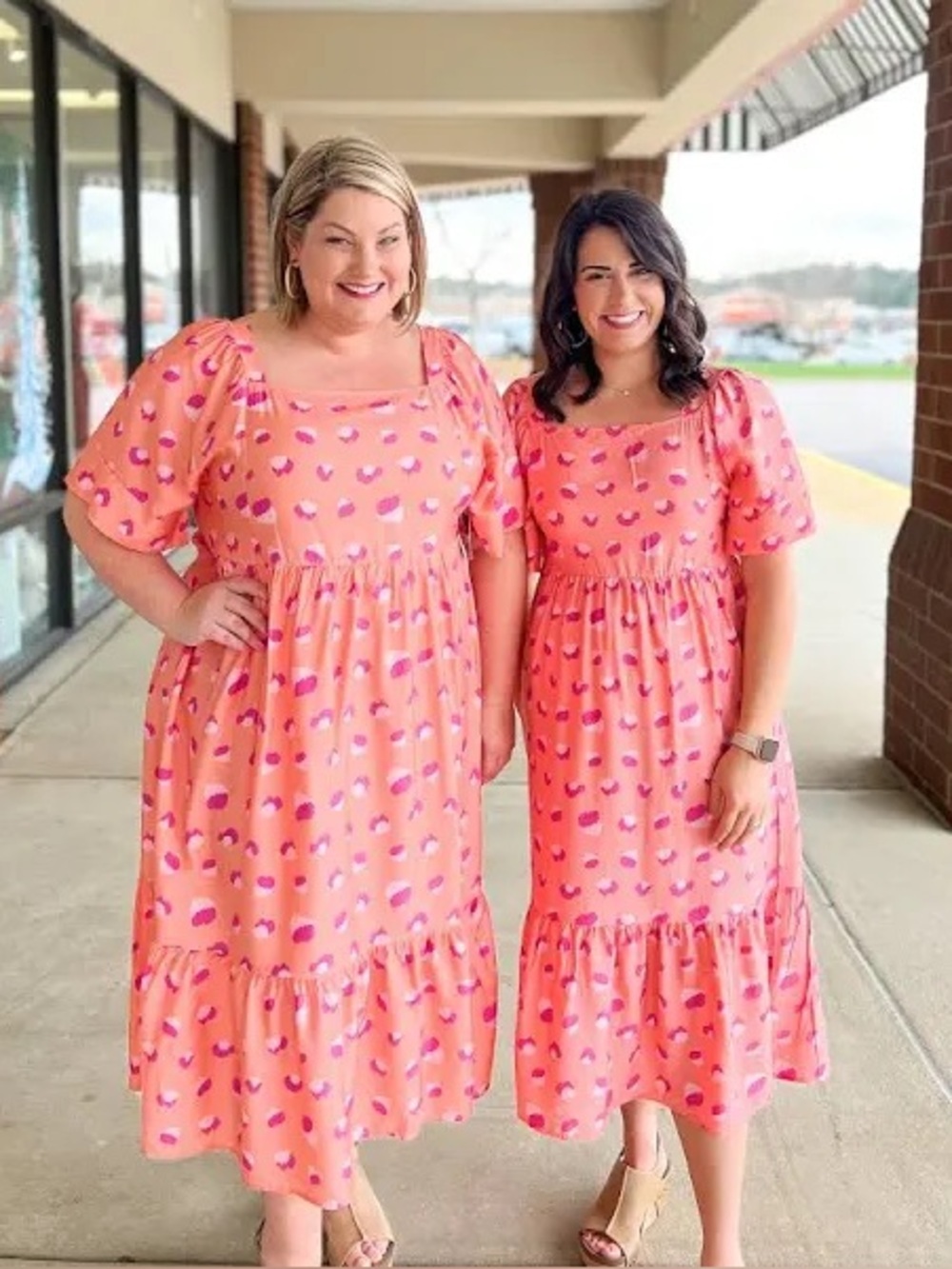 Michelle Mcdowell Daphne Dress Size Large Rough Runner Coral Midi Tiered Preppy - Picture 2 of 16